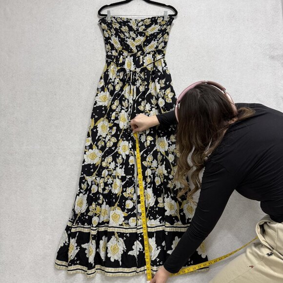 Free People Jumpsuit Womens Small Black Floral Strapless Smocked Wide Leg Boho - Picture 7 of 12